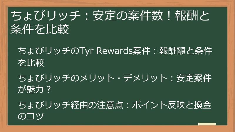 ちょびリッチ：安定の案件数！報酬と条件を比較