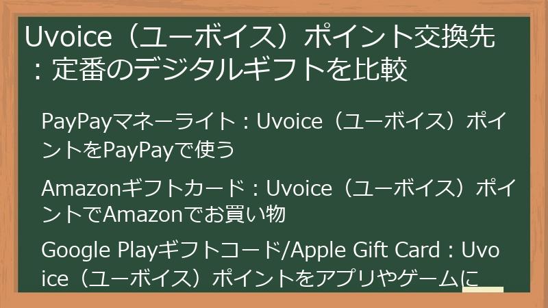 Uvoice（ユーボイス）ポイント交換先：定番のデジタルギフトを比較