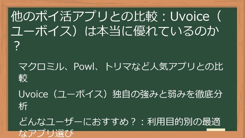 他のポイ活アプリとの比較：Uvoice（ユーボイス）は本当に優れているのか？