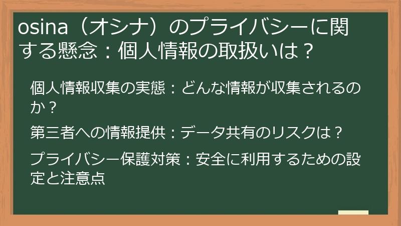 osina（オシナ）のプライバシーに関する懸念：個人情報の取扱いは？