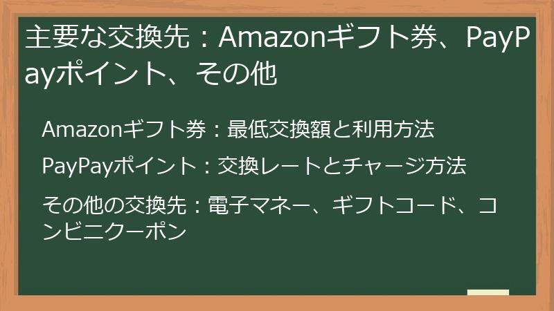 主要な交換先：Amazonギフト券、PayPayポイント、その他
