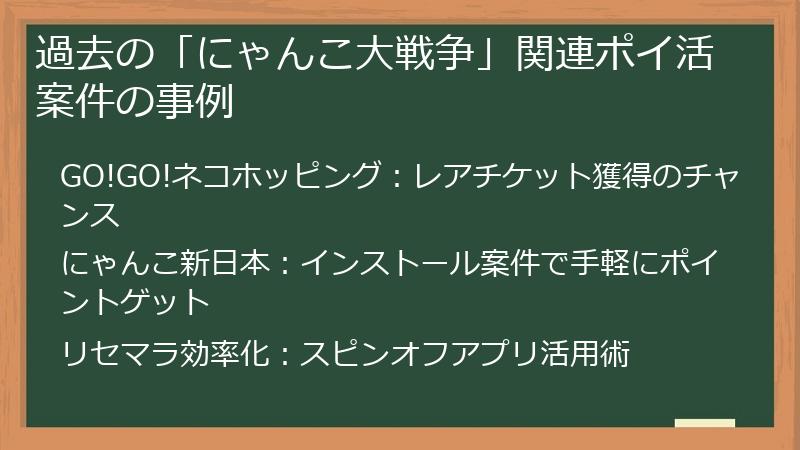 過去の「にゃんこ大戦争」関連ポイ活案件の事例