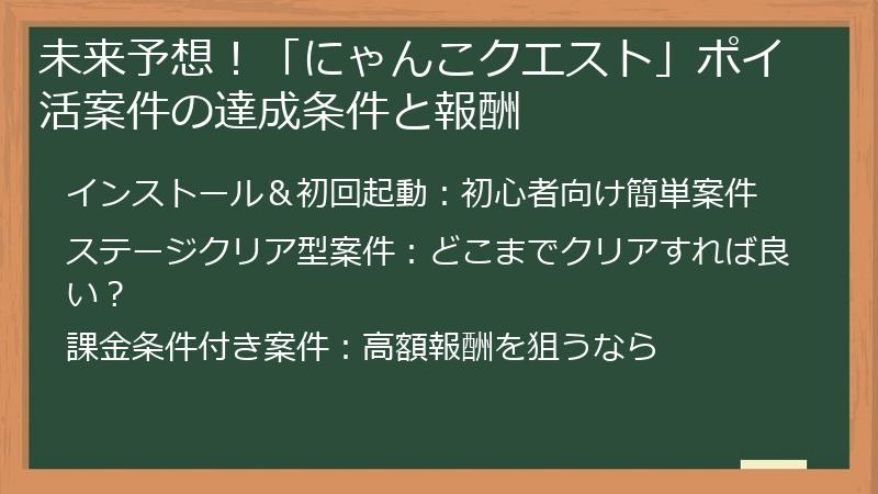 未来予想！「にゃんこクエスト」ポイ活案件の達成条件と報酬