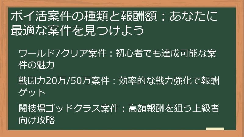 ポイ活案件の種類と報酬額：あなたに最適な案件を見つけよう