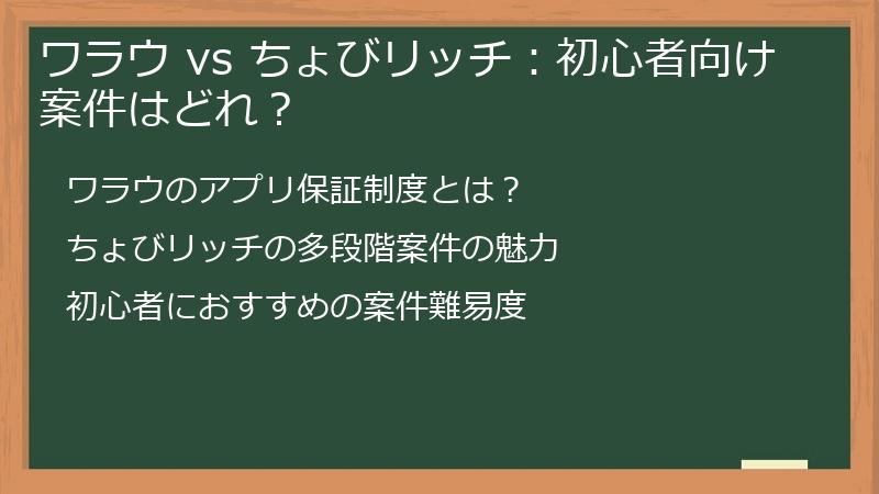ワラウ vs ちょびリッチ：初心者向け案件はどれ？