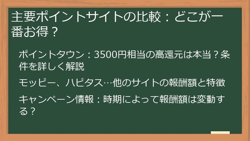 主要ポイントサイトの比較：どこが一番お得？