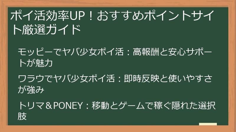 ポイ活効率UP！おすすめポイントサイト厳選ガイド