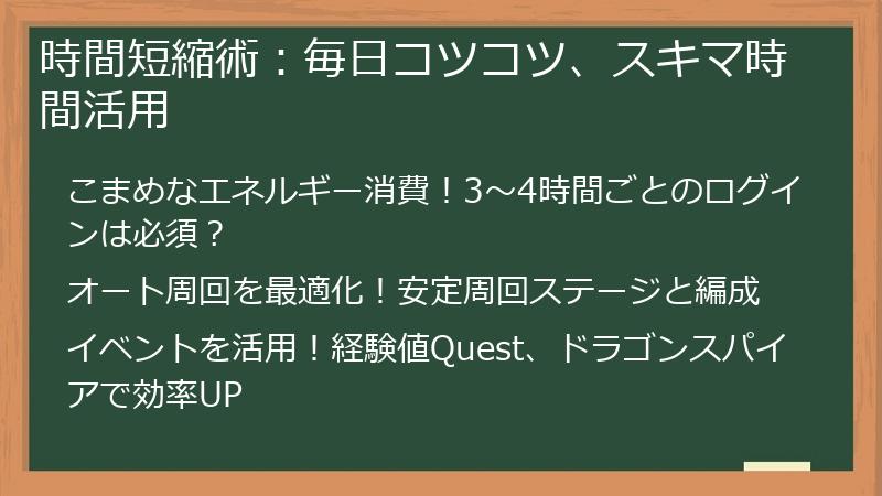 時間短縮術：毎日コツコツ、スキマ時間活用