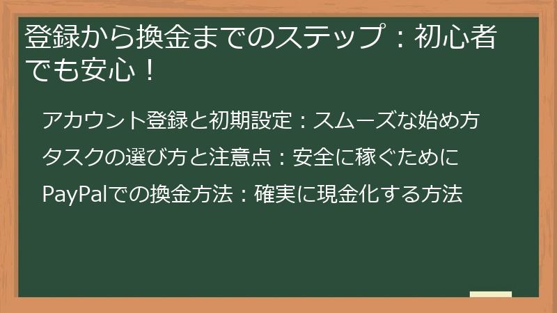 登録から換金までのステップ：初心者でも安心！