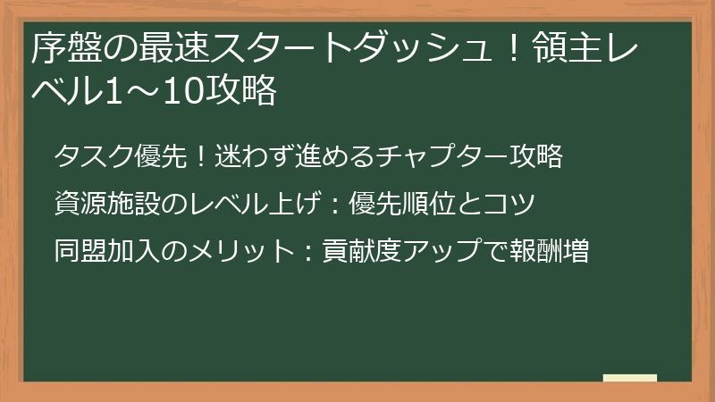 序盤の最速スタートダッシュ！領主レベル1～10攻略