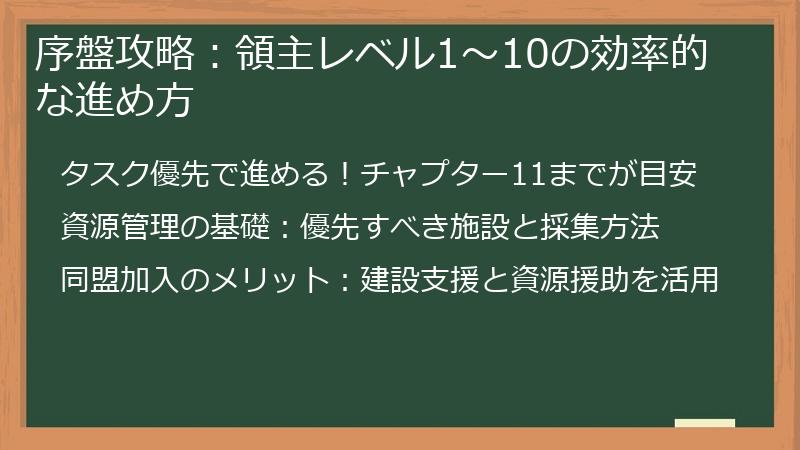序盤攻略：領主レベル1～10の効率的な進め方