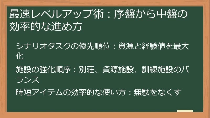 最速レベルアップ術：序盤から中盤の効率的な進め方
