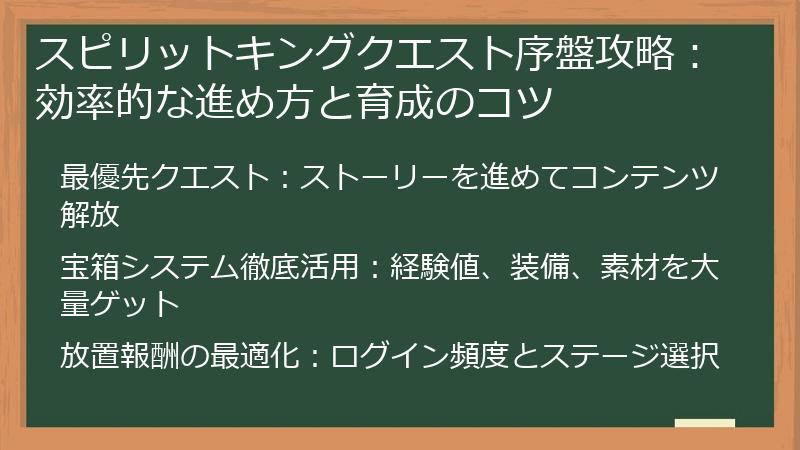 スピリットキングクエスト序盤攻略：効率的な進め方と育成のコツ