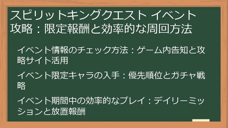 スピリットキングクエスト イベント攻略：限定報酬と効率的な周回方法