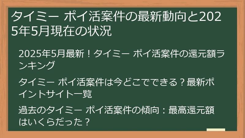 タイミー ポイ活案件の最新動向と2025年5月現在の状況