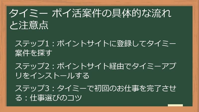 タイミー ポイ活案件の具体的な流れと注意点