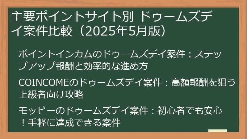 主要ポイントサイト別 ドゥームズデイ案件比較（2025年5月版）