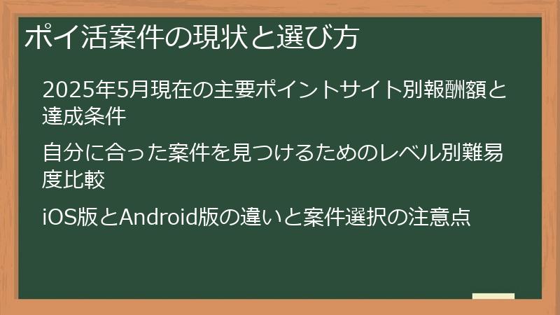 ポイ活案件の現状と選び方