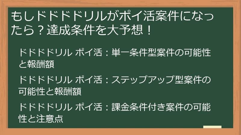 もしドドドドリルがポイ活案件になったら？達成条件を大予想！
