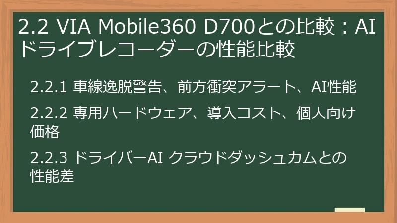 2.2 VIA Mobile360 D700との比較：AIドライブレコーダーの性能比較