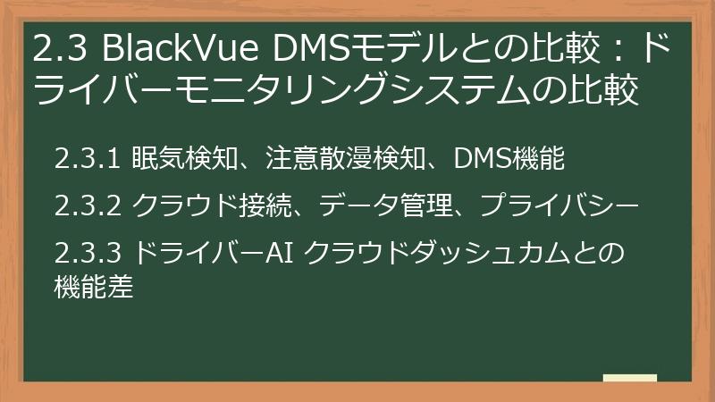 2.3 BlackVue DMSモデルとの比較：ドライバーモニタリングシステムの比較