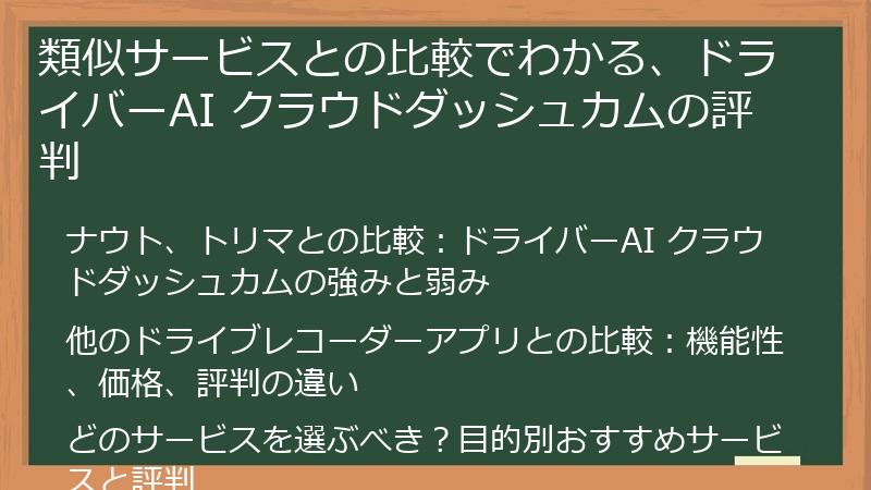 類似サービスとの比較でわかる、ドライバーAI クラウドダッシュカムの評判