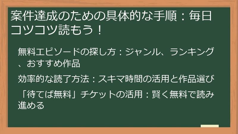 案件達成のための具体的な手順：毎日コツコツ読もう！