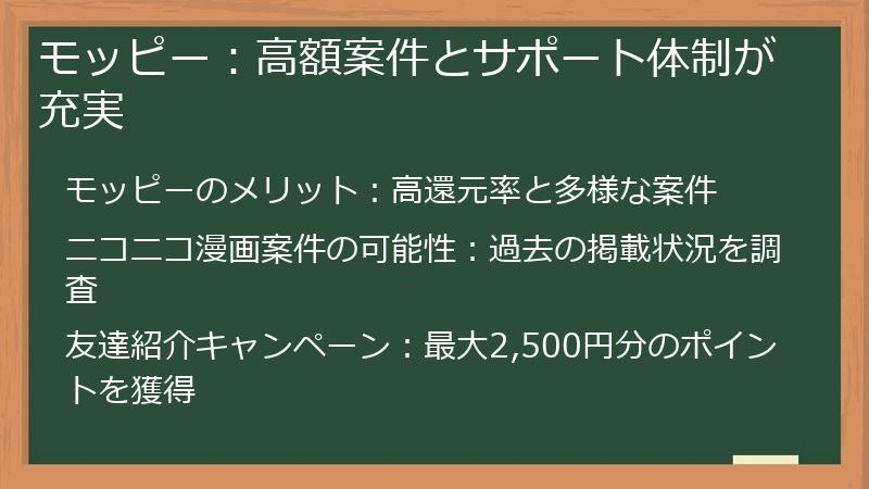 モッピー：高額案件とサポート体制が充実