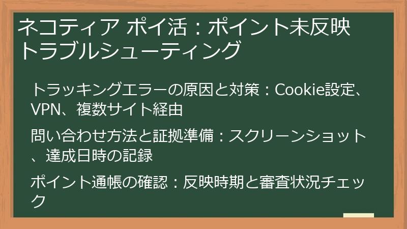 ネコティア ポイ活：ポイント未反映トラブルシューティング