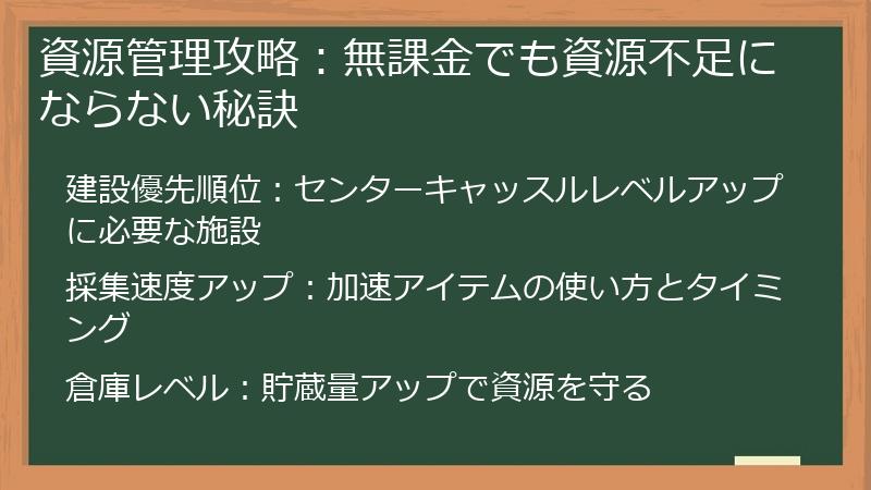 資源管理攻略：無課金でも資源不足にならない秘訣