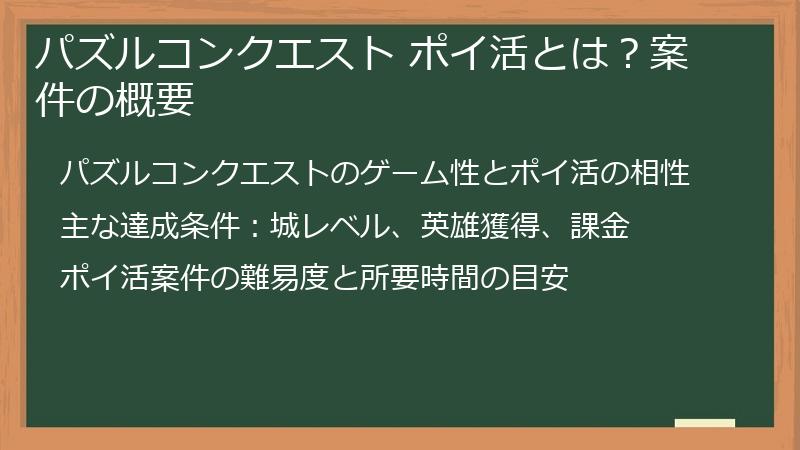 パズルコンクエスト ポイ活とは？案件の概要