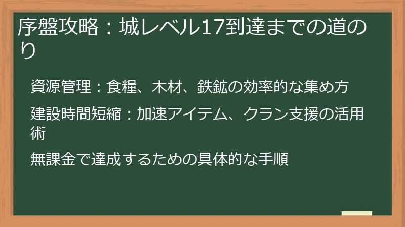 序盤攻略：城レベル17到達までの道のり