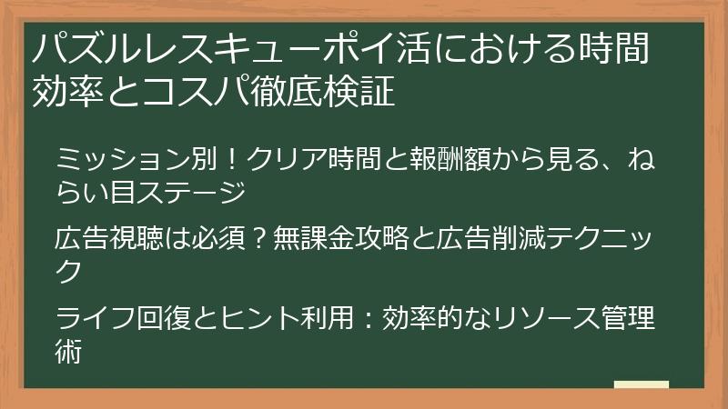 パズルレスキューポイ活における時間効率とコスパ徹底検証