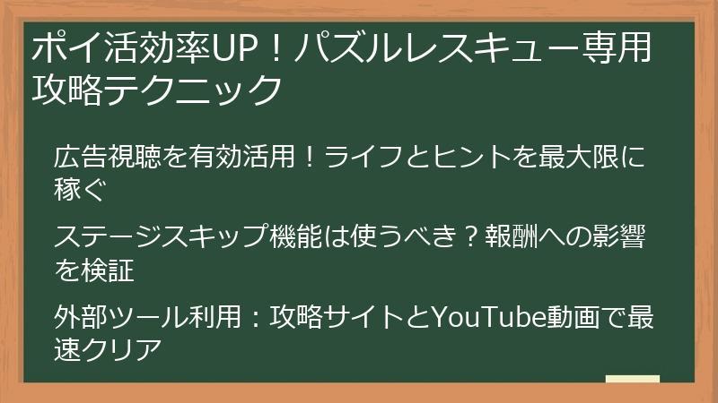 ポイ活効率UP！パズルレスキュー専用攻略テクニック