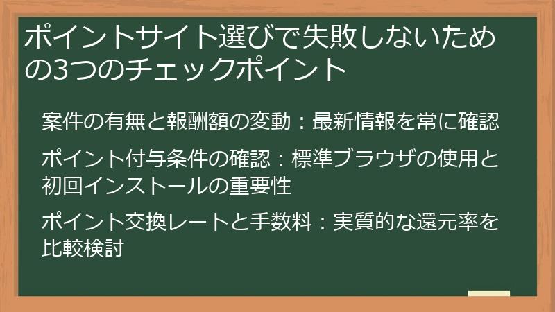 ポイントサイト選びで失敗しないための3つのチェックポイント