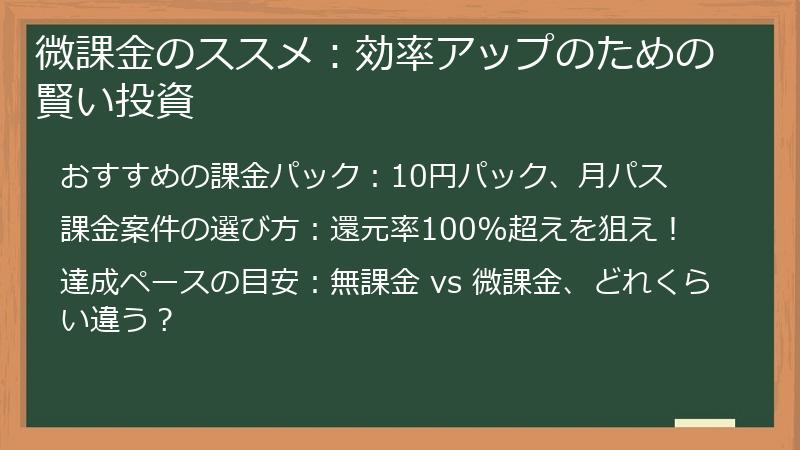 微課金のススメ：効率アップのための賢い投資