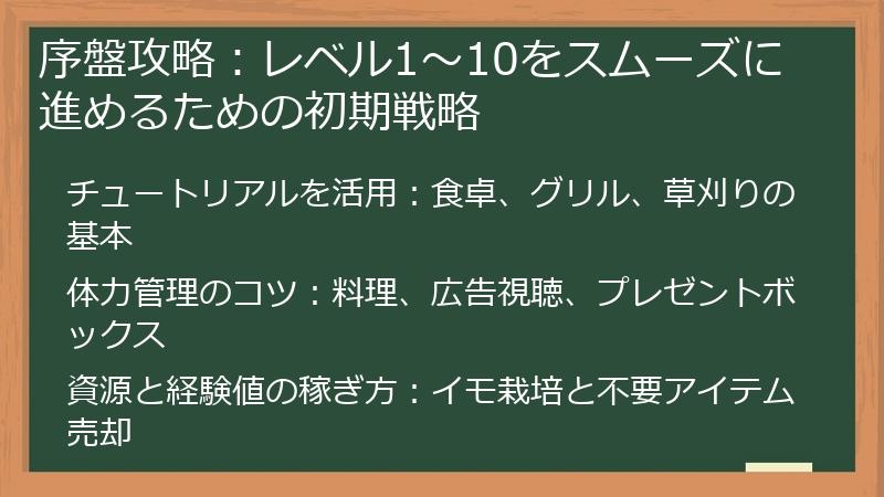 序盤攻略：レベル1～10をスムーズに進めるための初期戦略