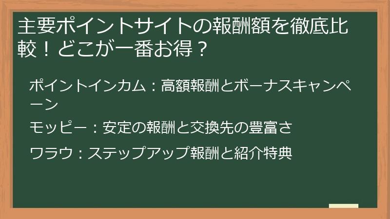 主要ポイントサイトの報酬額を徹底比較！どこが一番お得？