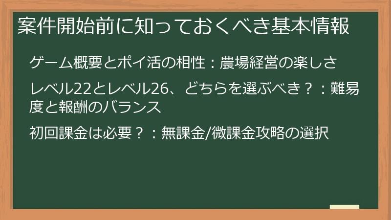 案件開始前に知っておくべき基本情報