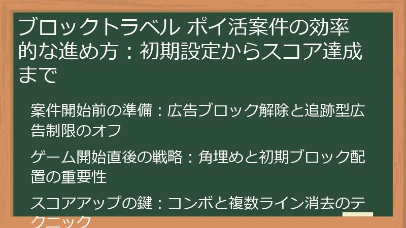 ブロックトラベル ポイ活案件の効率的な進め方：初期設定からスコア達成まで