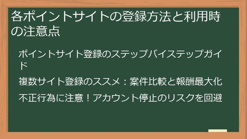 各ポイントサイトの登録方法と利用時の注意点