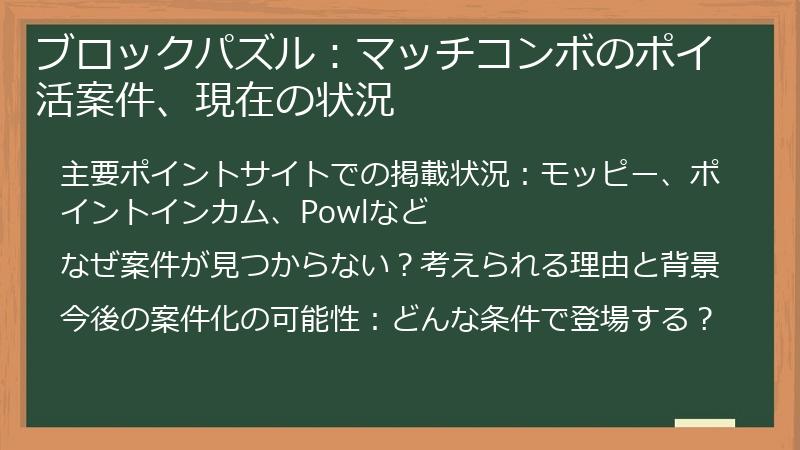 ブロックパズル：マッチコンボのポイ活案件、現在の状況