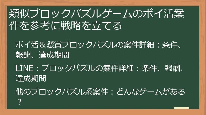 類似ブロックパズルゲームのポイ活案件を参考に戦略を立てる