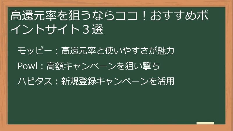 高還元率を狙うならココ！おすすめポイントサイト３選