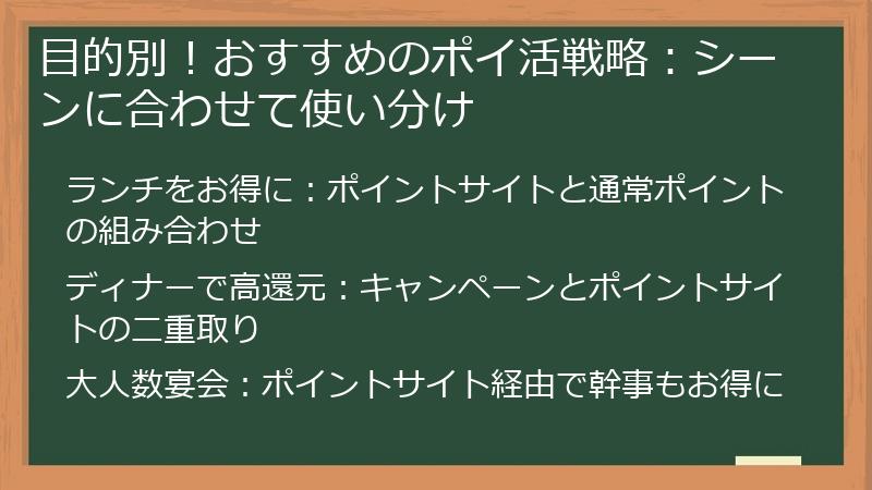目的別！おすすめのポイ活戦略：シーンに合わせて使い分け
