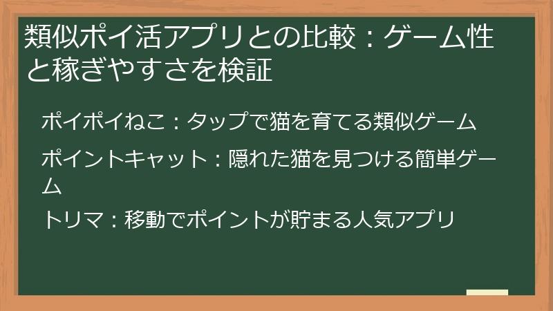 類似ポイ活アプリとの比較：ゲーム性と稼ぎやすさを検証