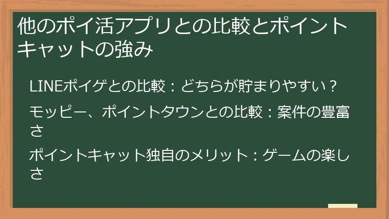 他のポイ活アプリとの比較とポイントキャットの強み