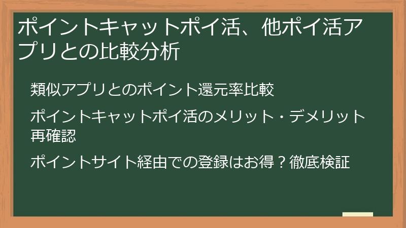 ポイントキャットポイ活、他ポイ活アプリとの比較分析