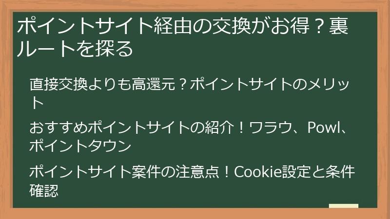 ポイントサイト経由の交換がお得？裏ルートを探る