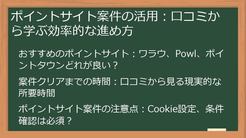 ポイントサイト案件の活用：口コミから学ぶ効率的な進め方